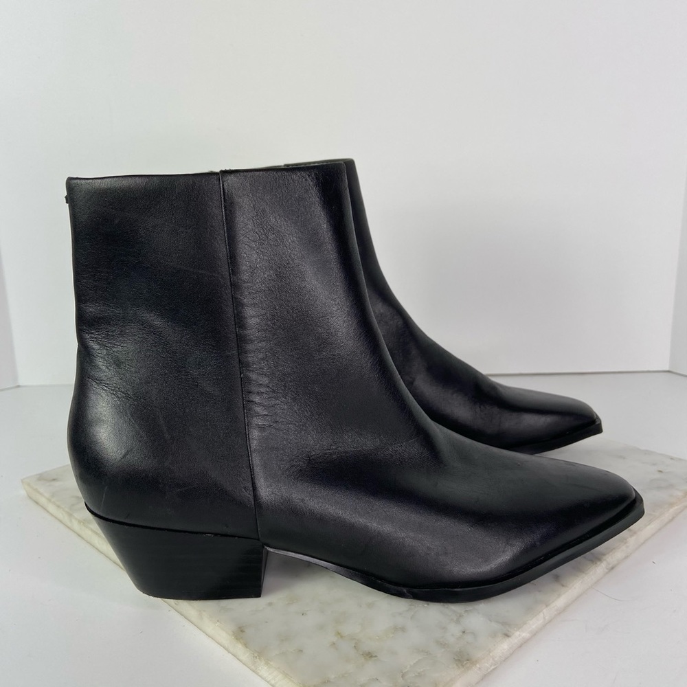 New Marc Fisher Black Leather Low Heel Ankle Boots size 7